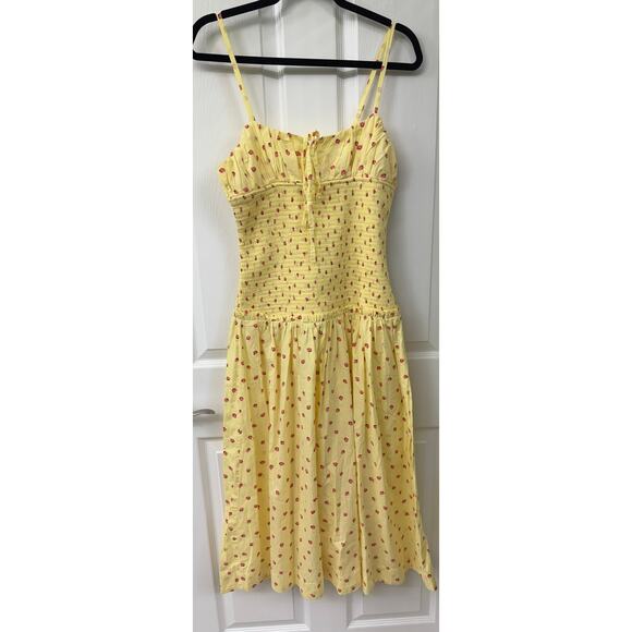 Free People Lavender Daze Dress Small Strawberry Lemon Combo midi yellow New - Picture 5 of 8